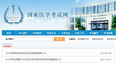 2017年醫師資格考試合格分數線發布